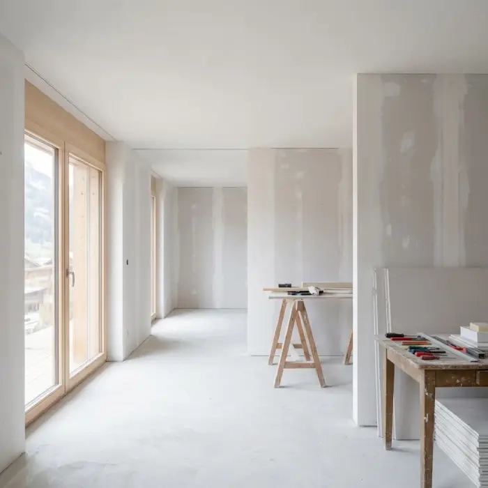 Intérieur de maison en second œuvre lors d'un chantier de rénovation en Savoie