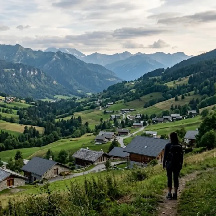 Vallée de Savoie avec maisons et chalets, zone d'intervention d'un constructeur local