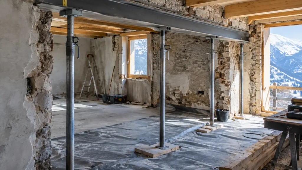 Reprise en sous-œuvre d’un mur porteur dans une maison ancienne de Savoie